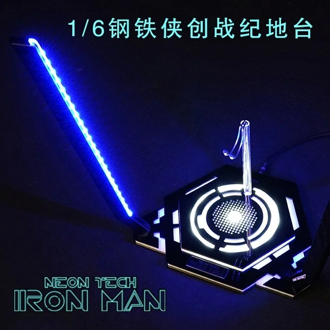 Diorama LED Light Up Neon Tech Iron Man Display Stand (Black) 1/6