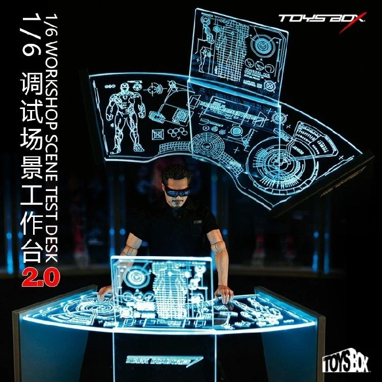 Diorama LED Light Up Stark Industries Workshop Test Desk 2.0 (Blue) 1/6