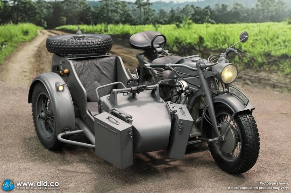 Motocykl 1/6 WWII German Zündapp KS 750 Motorcycle with Sidecar (Grey)