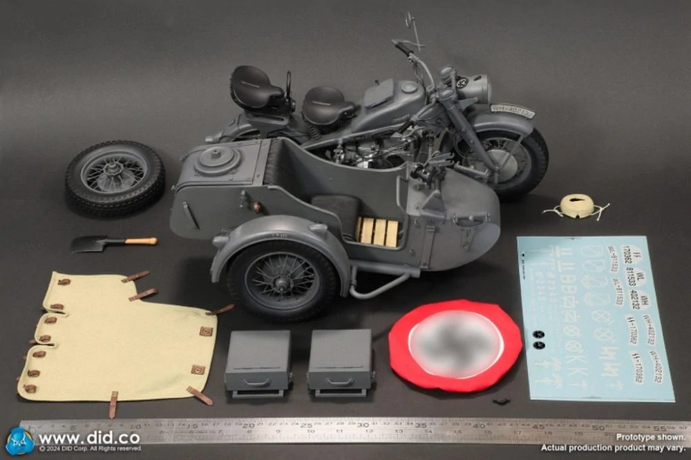 Motocykl 1/6 WWII German Zündapp KS 750 Motorcycle with Sidecar (Grey)
