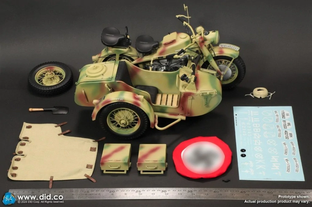 Motocykl 1/6 WWII German Zündapp KS 750 Motorcycle with Sidecar (3 Colors Camo)