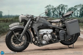 Motocykl 1/6 WWII German Zündapp KS 750 Motorcycle with Sidecar (Grey)